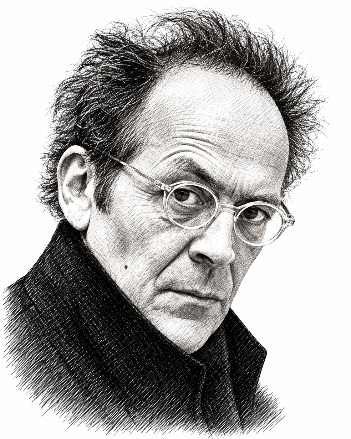 Portrait au trait de Bernard Stiegler