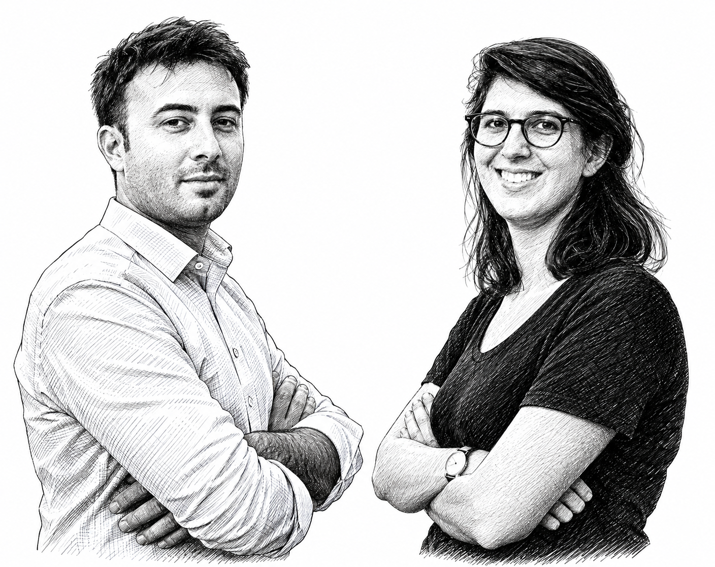 Portrait au trait de Irénée Régnauld et Yaël Benayoun